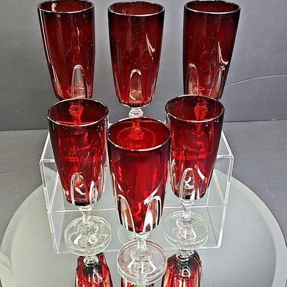 6 Vintage Luminarc Verrerie D'Arques Ruby Red Wine Glasses Champagne flute - Picture 1 of 11